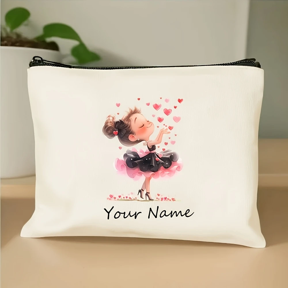 Custom Ballet Dancer Makeup Bag — Heart-shaped Ballerina Design, Extra-Large Capacity Lightweight Foldable Travel Toiletry Bag