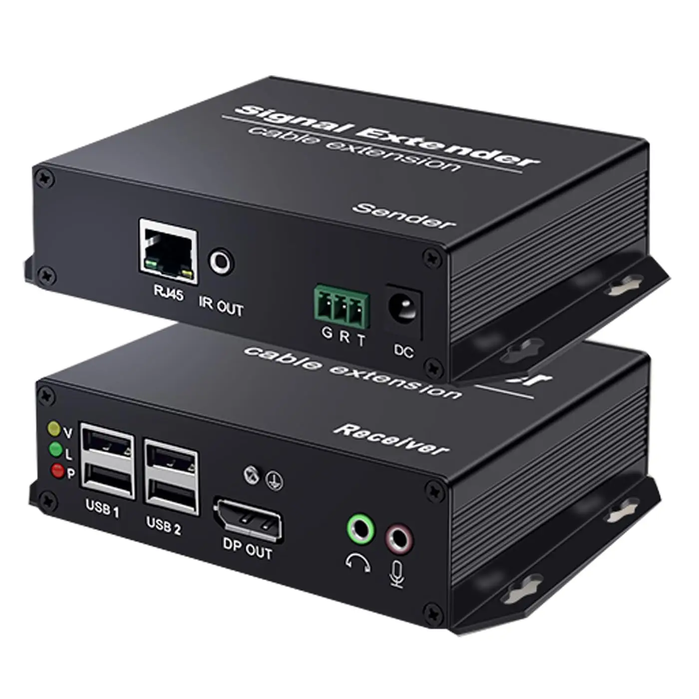 Extensor KVM DP, Extensor KVM DisplayPort a través de Cat5e/6/7 hasta 120 m, Extensor KVM USB 4K@30Hz con 4 USB2.0, RS232