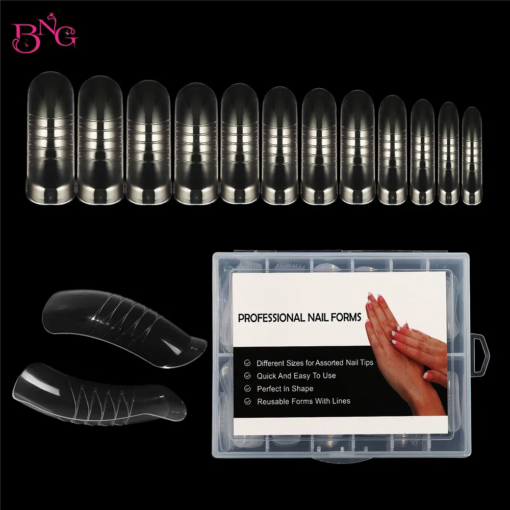 BNG 140Pcs/box Poly Nail Extension Gel Dual Forms Coffin Nails Clear Ballerina Full Cover False Nail Tips Nail Forms Big Sizes