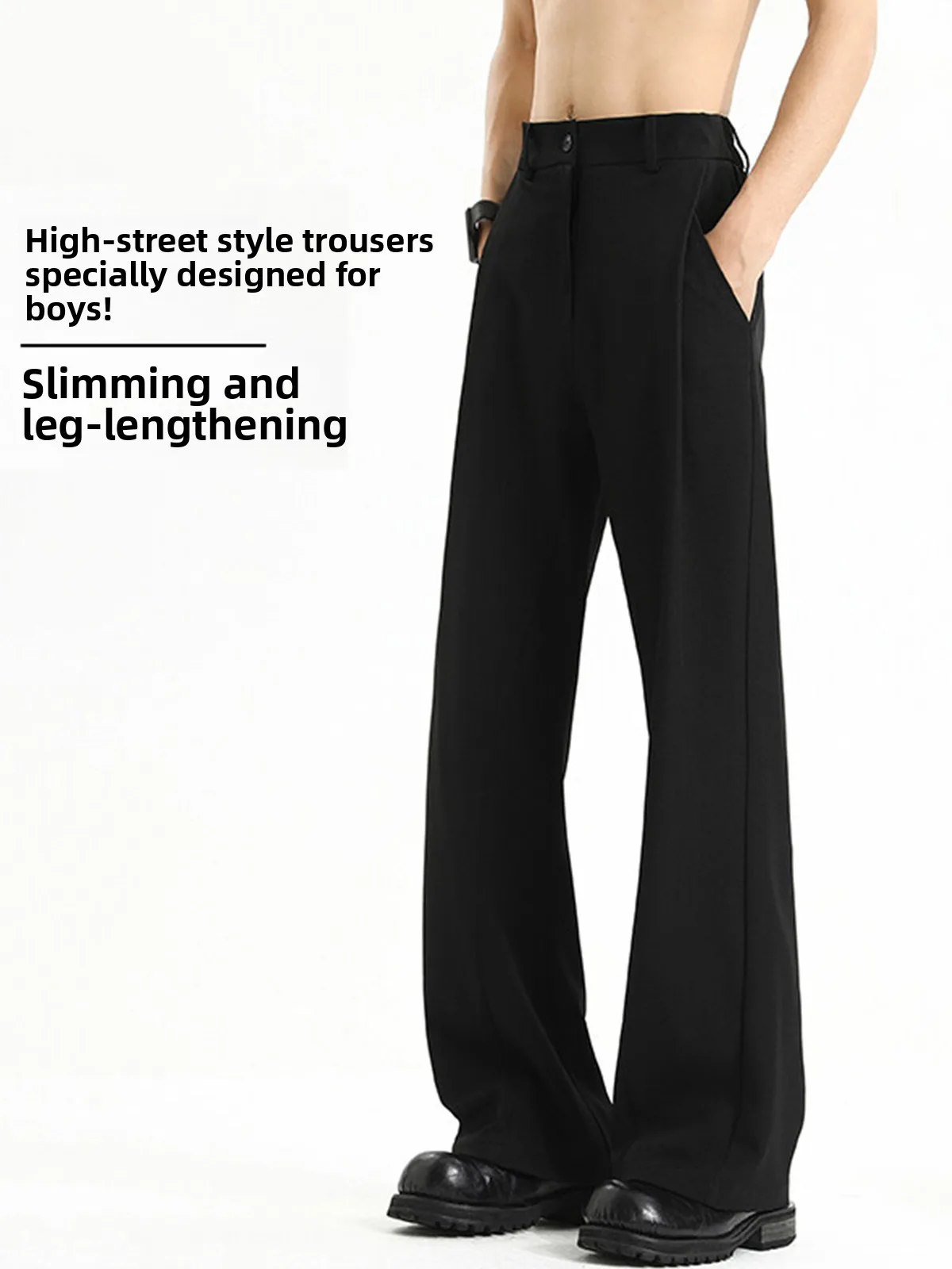 

Classic American Cleanfit Bla Men's Straight Leg Pants Drapey Micro Flared Casual Long Trousers High Street Sle