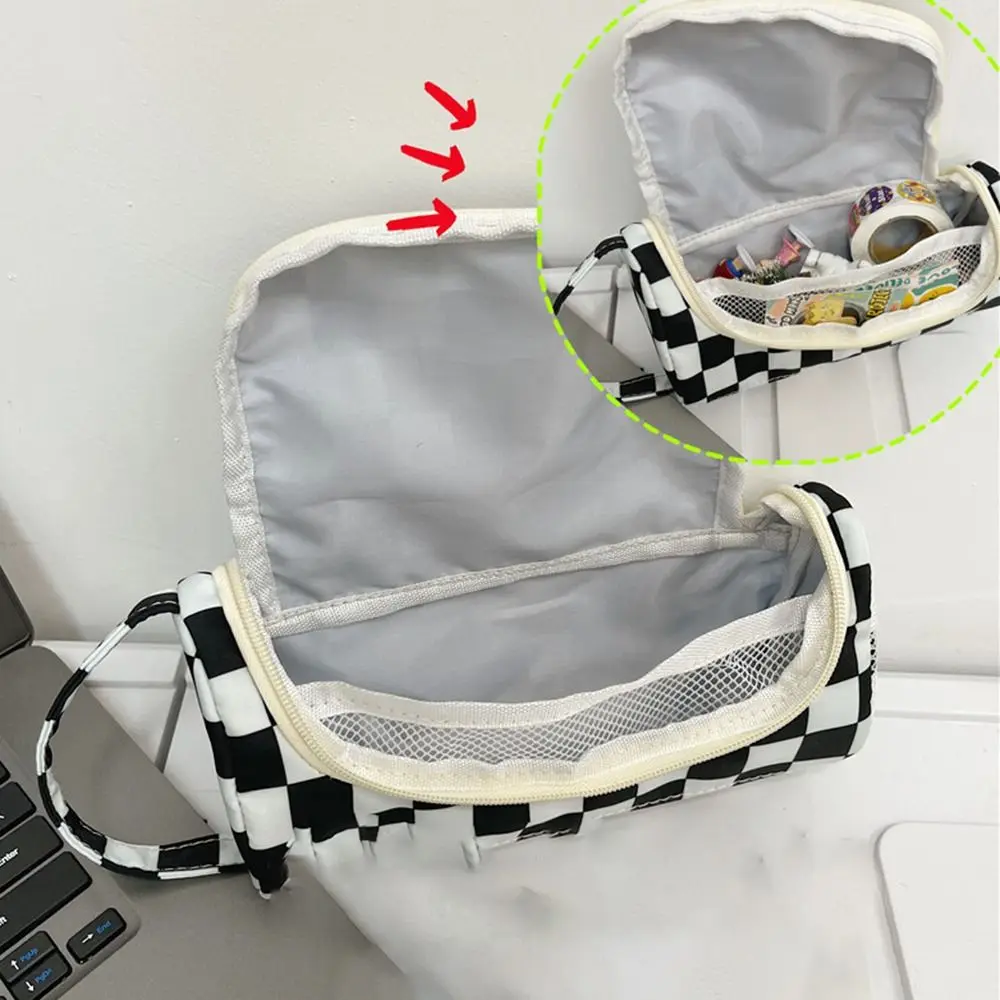 

Stationery Bag Ins Lattice Pencil Case Washable Large Capacity Pen Bag Multifuncional Simple Storage Bag Student