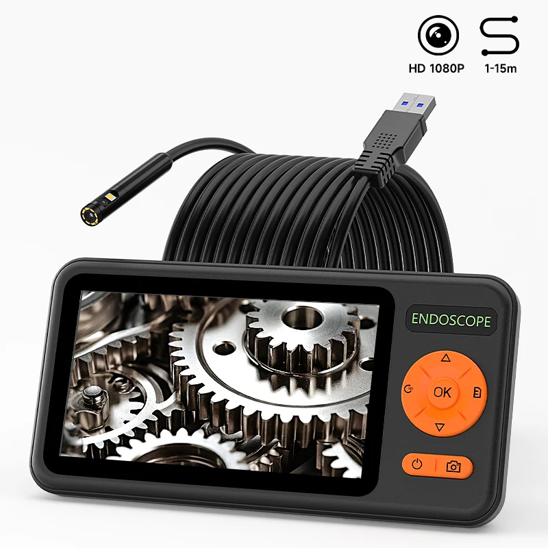 

5'' Screen Borescope 1-15m Rigid Cable USB Split Design IP67 Waterproof Endoscope Autofocus 8mm 1920P Inspection Camera for Pipe