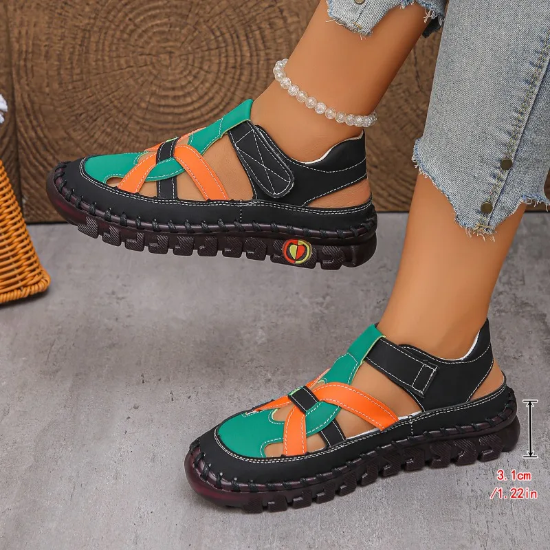 Women's Sandals Leather Gladiator Sandals for Women Orthopedic Shoes Ladies Strapy Flats Shoes Size 43 Ladies Soft Walk Sandals