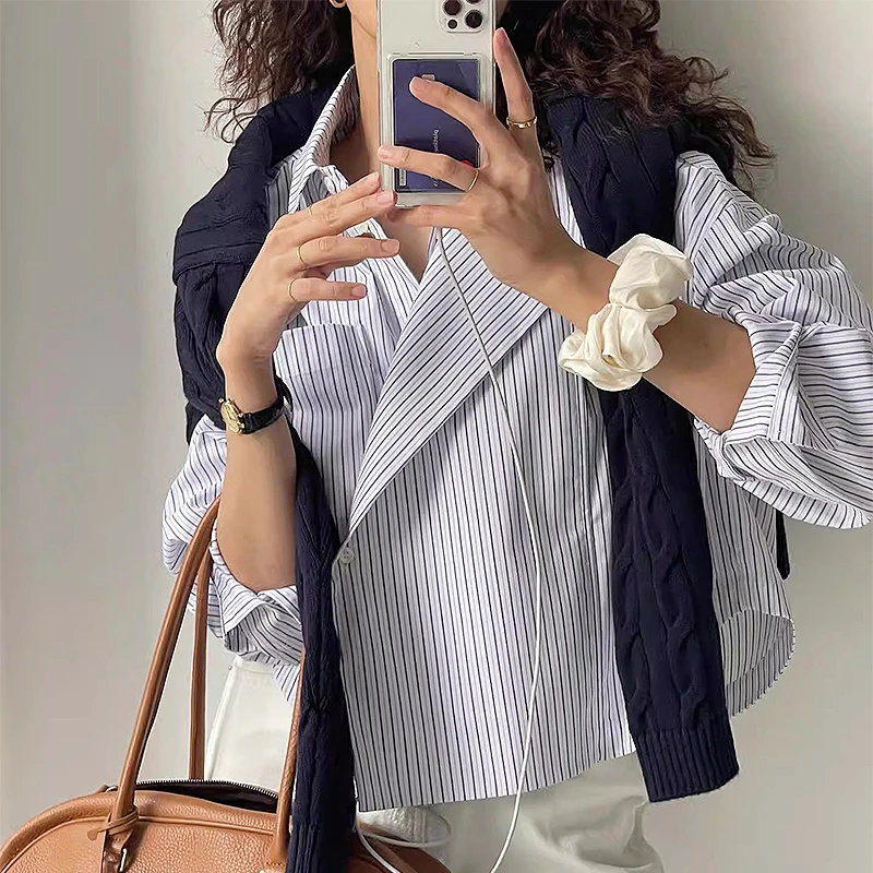 Design estivo Sciolto lungo Sve Ne Striped irt Donna Chic Versatile Big ket Casual Faionable Traspirante