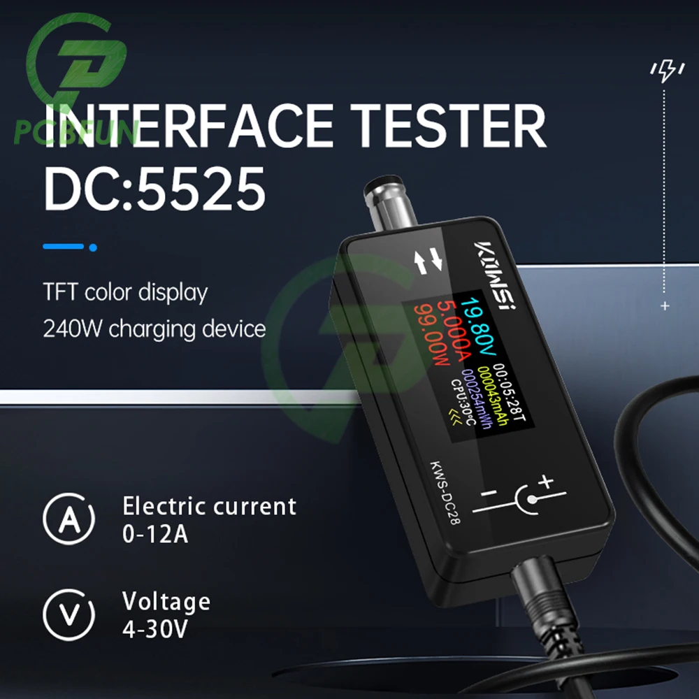 KWS-DC28 0.96 Inch TFT HD Digital Display DC 5.5*2.5 Interface Tester Voltage Ammeter Power Meter Multi in one display