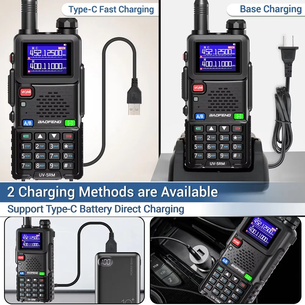 Baofeng Walkie Talkie UV-5RM, Walkie Talkie tanpa kabel, frekuensi Tri Daya tipe-c NOAA jarak jauh upgrade UV5R Radio dua arah