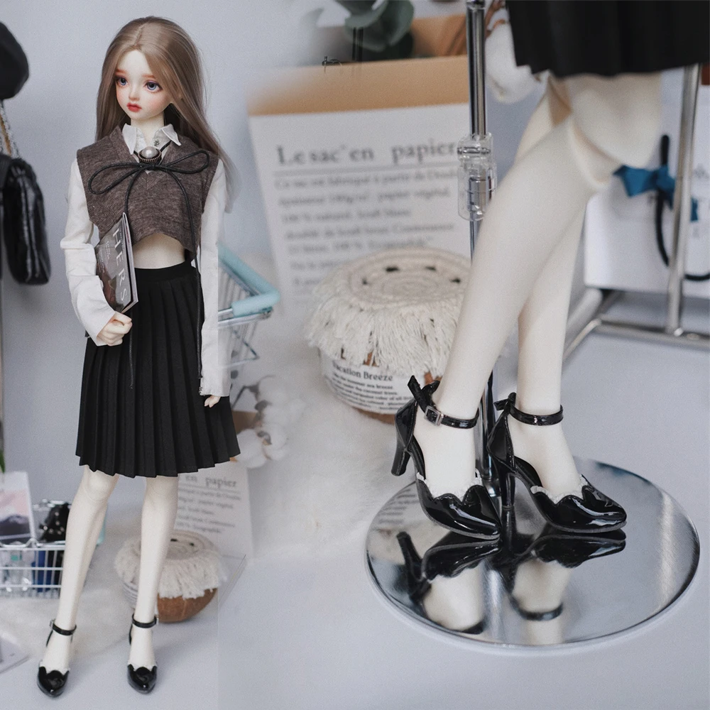 

D04-P005 children handmade toy 1/3 1/4 doll BJD/SD doll's shoes white strapping high heels 1pair