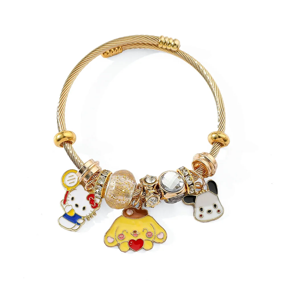 Hello Kitty Pom Pom Purin Pochacco Women's Bracelet Exquisite Crystal Metal Bangles for Girls Party Wedding Jewelry Gift