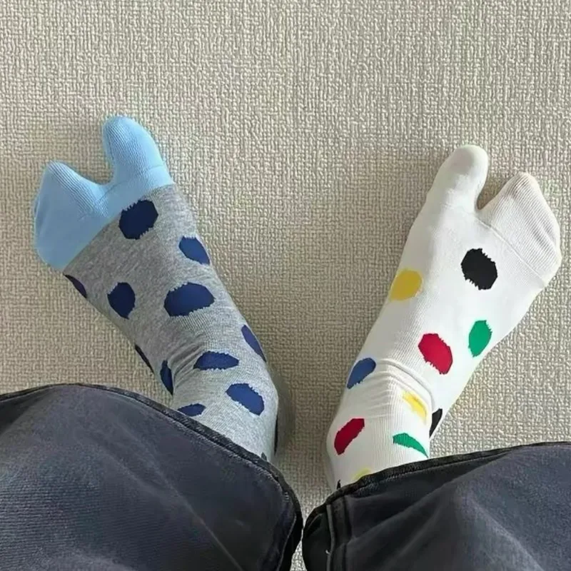 1/5Pairs Funny Polka Dot Split Toe Sock Women Men Autumn Winter Candy Polka Dot Socks Breathable Fashion Cute Mid-tube Stockings