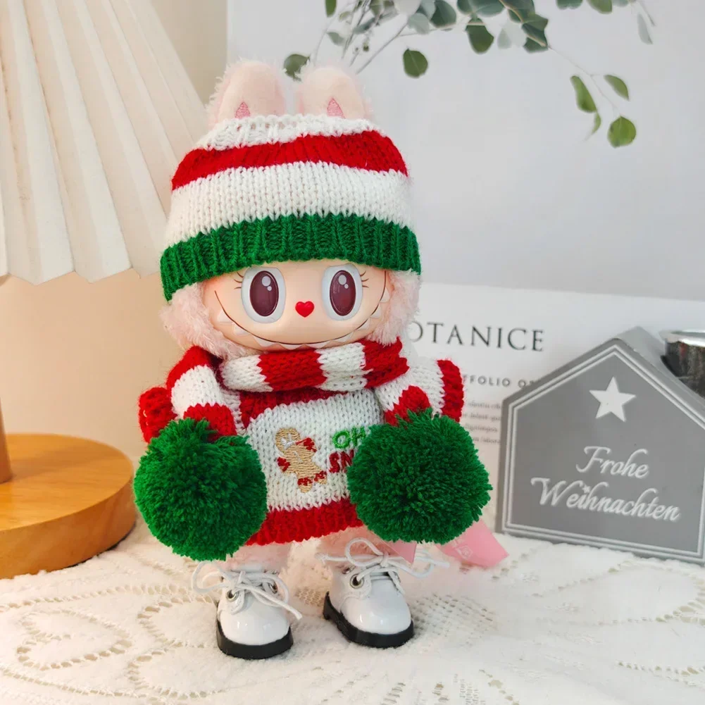 17cm Mini Plush Doll'S Clothes Outfit Accessories For Labubu Idol V1 V2 Christmas Cookie Man Sweater Hat Clothing New Year Gift