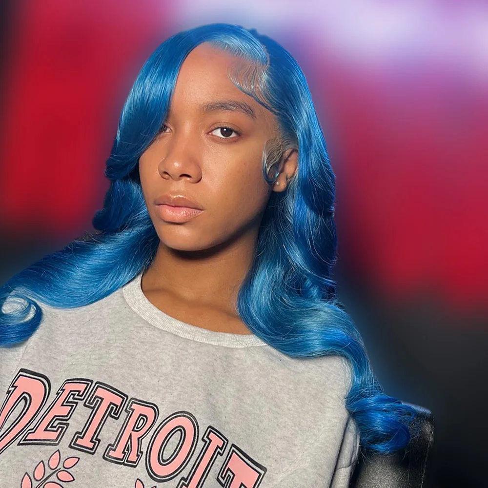 13x6 الجسم موجة الأزرق اللون باروكة من شعر طبيعي 13x4 الدانتيل الشفاف شعر مستعار أمامي البرازيلي شعر الإنسان موجة شعر مستعار للنساء قبل نتف