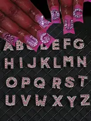 26pcs Letter Nail Charms Pink 3D Crystal Nail Art Rhinestones Nail Gems Y2K Acrylic Nails Decoration Accessories DIY Manicure Su
