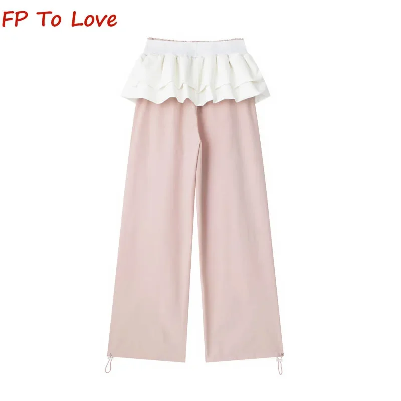 Y2K 2024 Summer Drag Floor Thin Drawstring Trousers Spice Girls Ballet Poncho Two Piece Wide Leg Slim Casual Pants Women