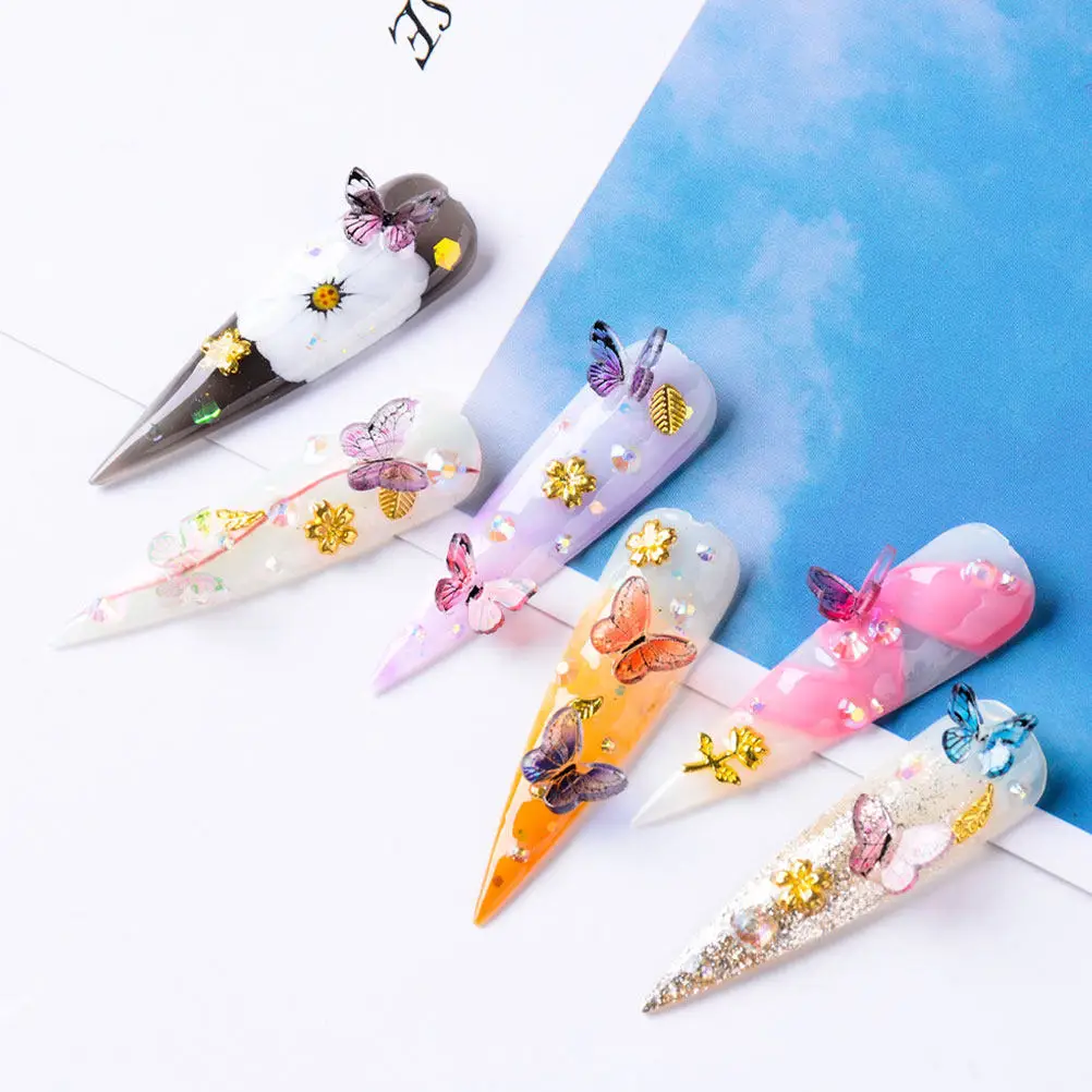 6 Boxes Nail Rhinestone Accessories Butterflies Manicure Charms DIY Nail Art Sequins Glitter Decoration Manicure Charm