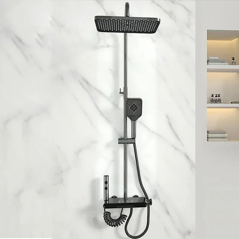 

Серый душевой набор с цифровым дисплеем, серебряный бустер для ванной комнаты, душевая насадка, звездное небо, атмосфера, свет, молочно-белый системный набор