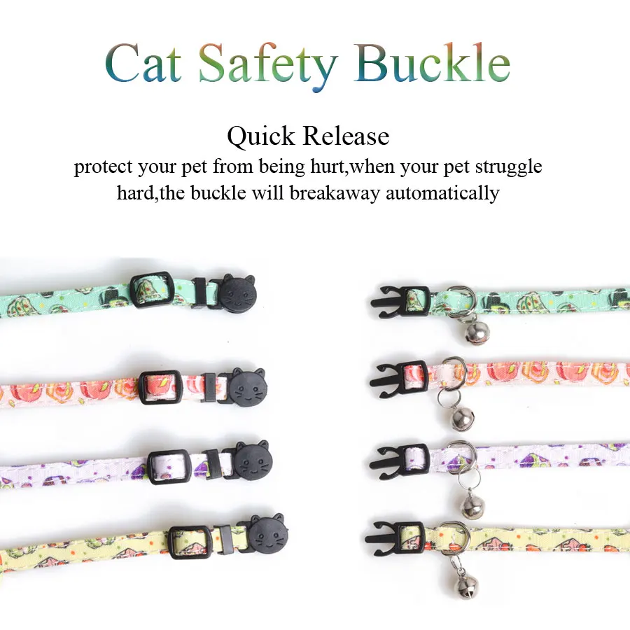 Small Cat Collar Safety Breakaway Buckle with Bell Quick Release Bowknot Goats Bandana Personalized Fruit Donut Cake Pattern