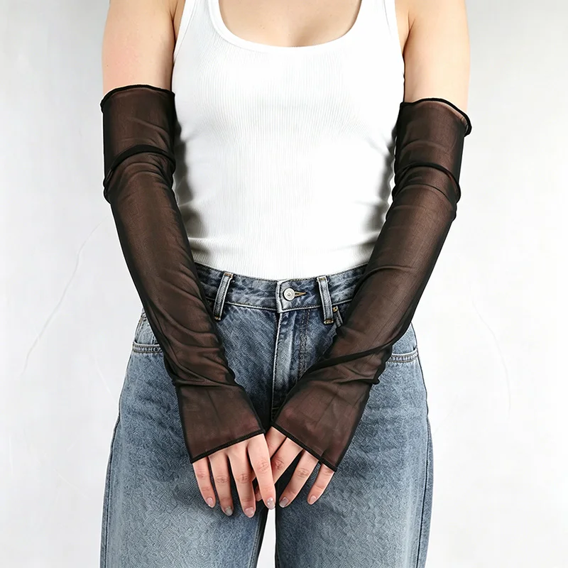 1 Paar Sommer-Fingerlose Handschuhe, Elegante Armstulpen für Damen, Mesh-Spitze, Elastische Fahr- und Fahrradhandschuhe, Fingerlose Fäustlinge