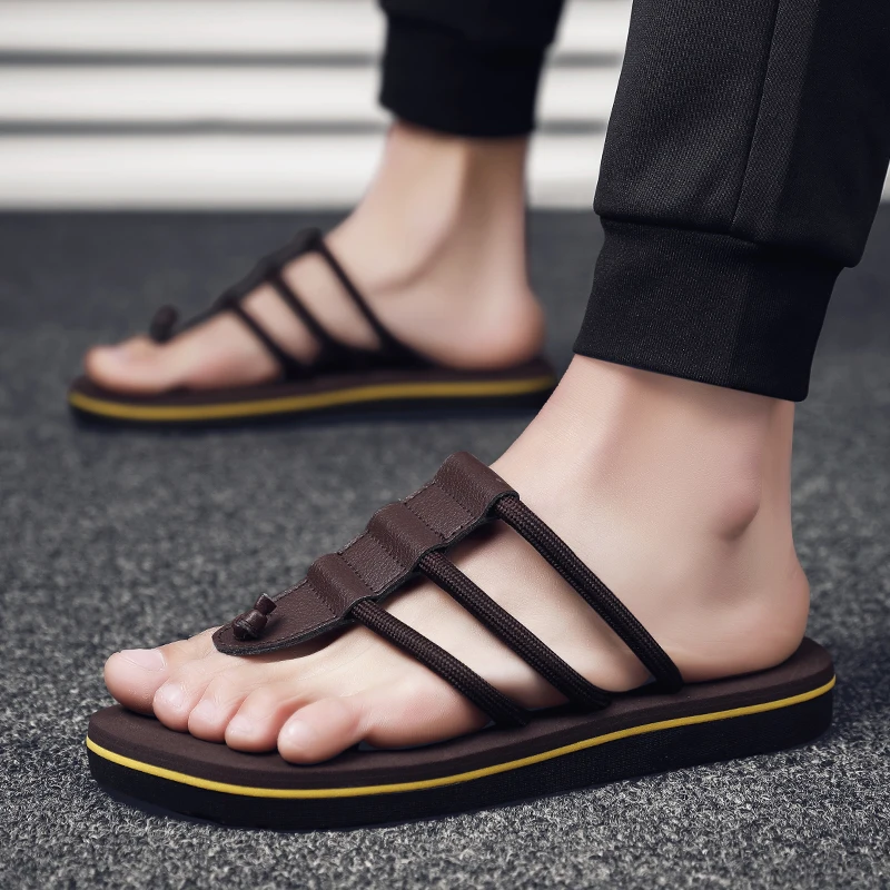 2023 Summer Men Flip Flops Platform Beach Sandals Anti-slip Roma Flat Shoes Trendy Beach Slipper For Men