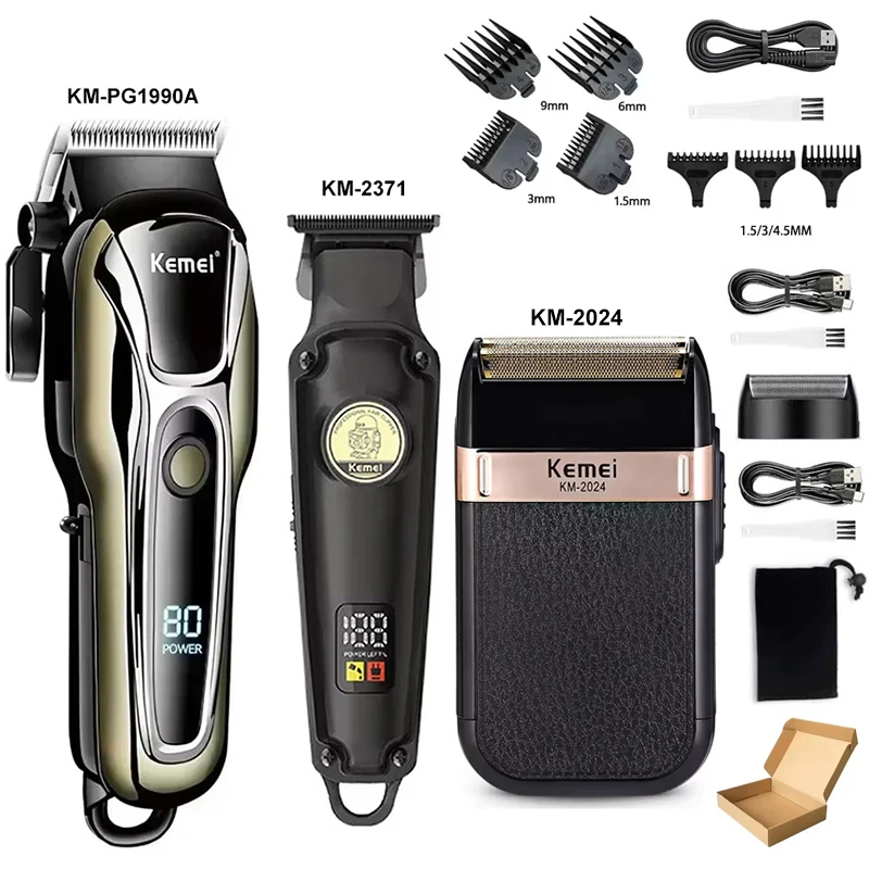 Kemei PG1990A 2371 2024 Set Professionele Elektrische Haarkapper USB Oplaadbaar Draadloze Haartrimmer Baardtrimmer voor Heren