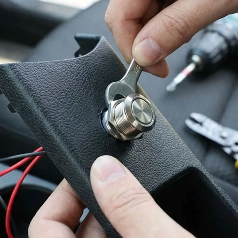 Small Round Chrome-Plated Stainless Steel Metal 2-Pin N/O Flat Tall Pushbutton Switch 12V Waterproof Power Pushbutton