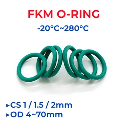 Junta tórica de caucho de flúor verde FKM OD 4-70mm de espesor CS 1/1, 5/2mm juntas tóricas junta de sellado resistente al aceite resistente a ácidos y álcalis