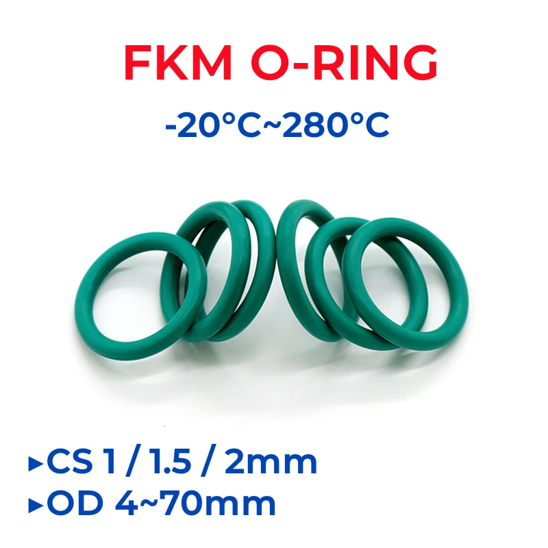 FKM Green Fluorine Rubber O-Ring OD 4-70mm Thickness CS 1/1.5/2mm O-Rings Sealing Gasket Oil Resistant Acid & Alkali Resistant