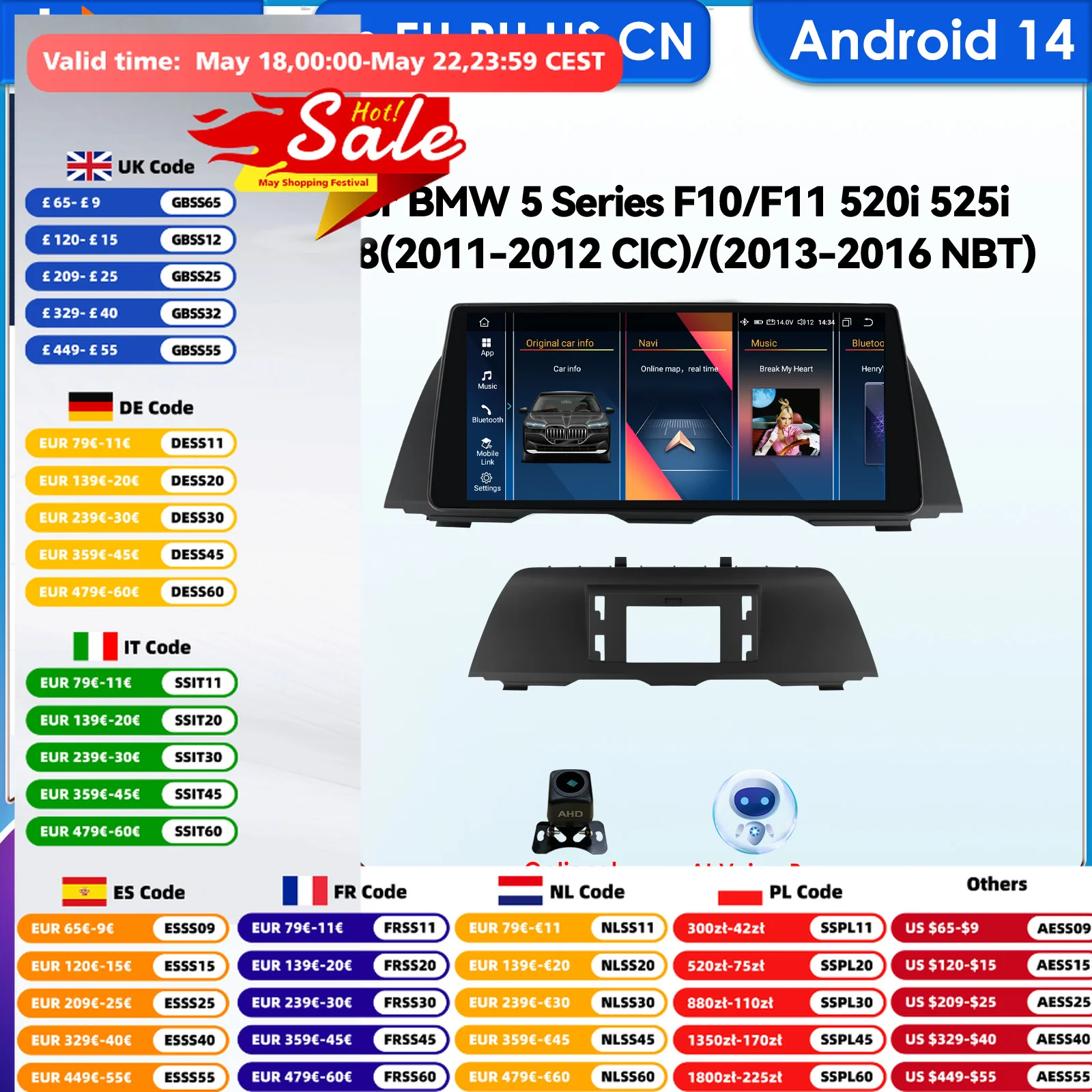 10.33 7862 Автомагнитола с AI-системами CarPlay и Android Auto для BMW 5 серии F10 F11 F12 CIC NBT, GPS-мультимедийный плеер, стерео-головное устройство