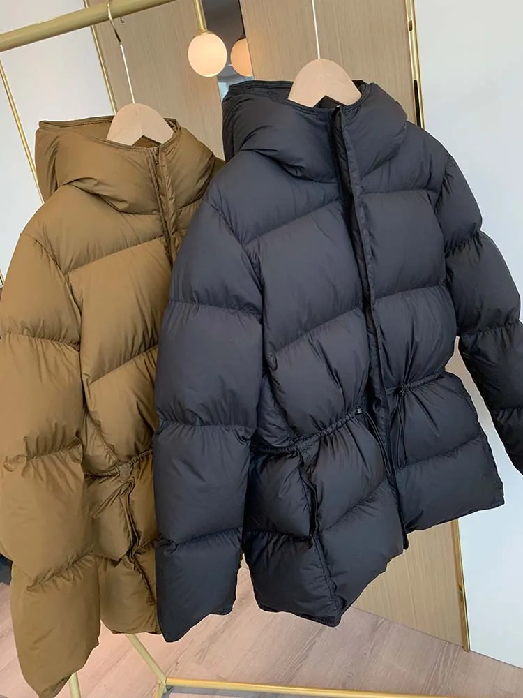 INELLO-Doudoune à Capuche Ajustable pour Femme, Manteau Chaud Moelleux, 2024 Résines Blanches, Luxe, Mode Hiver 95%, DJ011