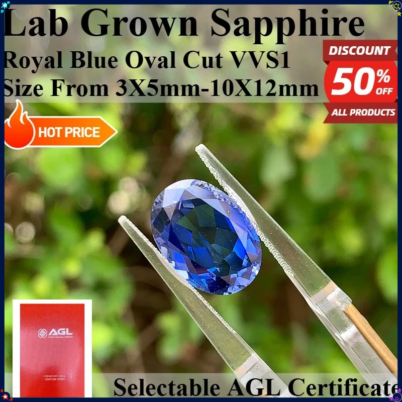 Oval Cut Royal Blue Lab Created Sapphire Multiple Faceted Emerald Cut Loose Gemstone DIY Jewelry Making Material AGL Certified