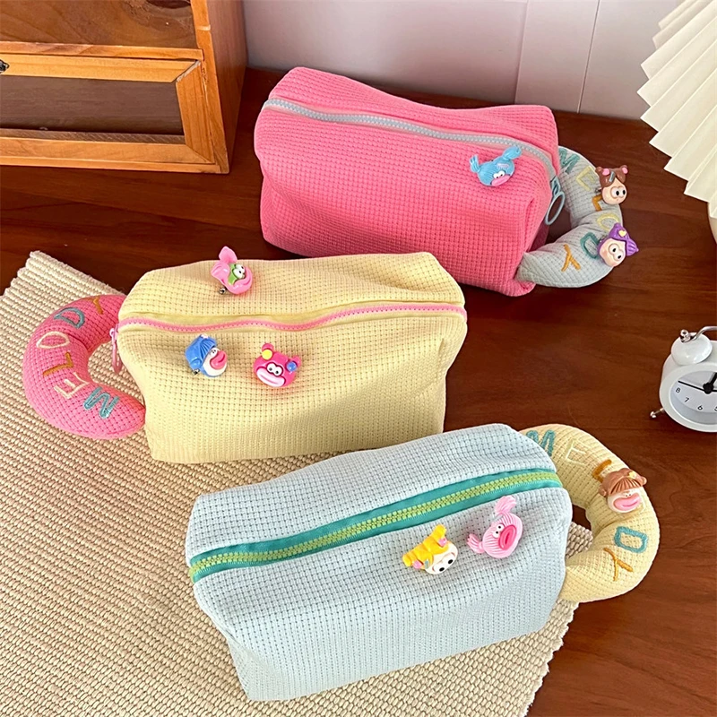 Funny Large Capacity Pen Pouch Cute Student Stationery Storage Bag Cream Puff Pencil Pouch Plaid Fabric Plush Organiser Gift