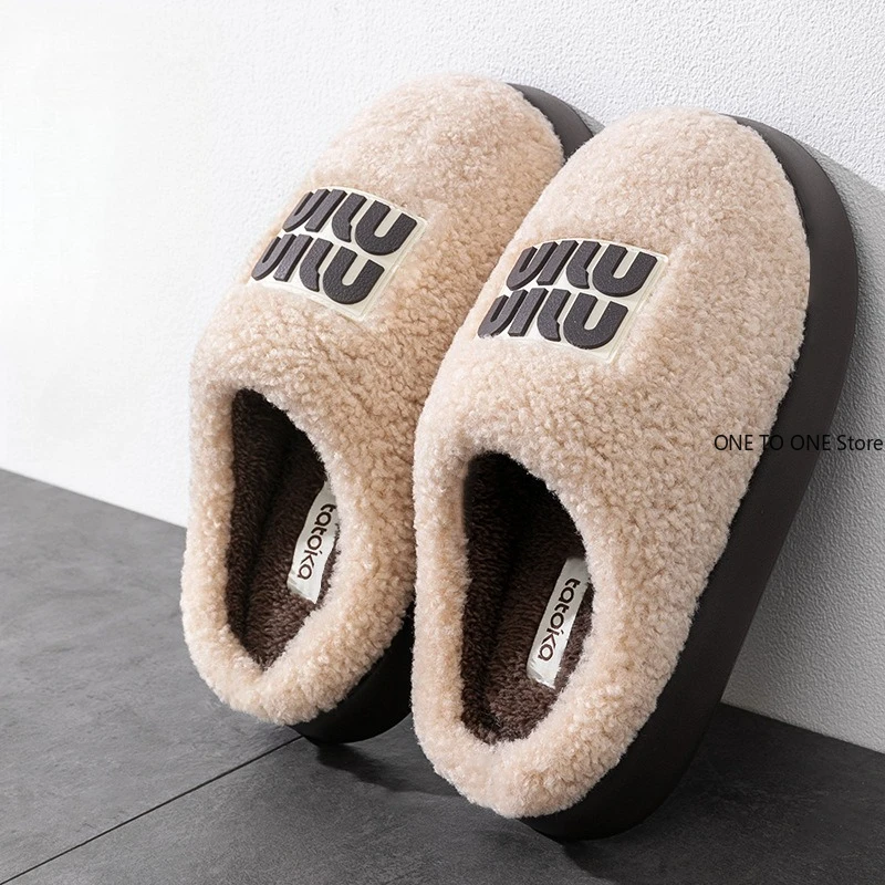 

Women Warm Home Slippers Men Indoor Outside Thicken Slides Plush High Heels Fur Cotton Shoes Ladies Soft Couples Slipper Wholesa