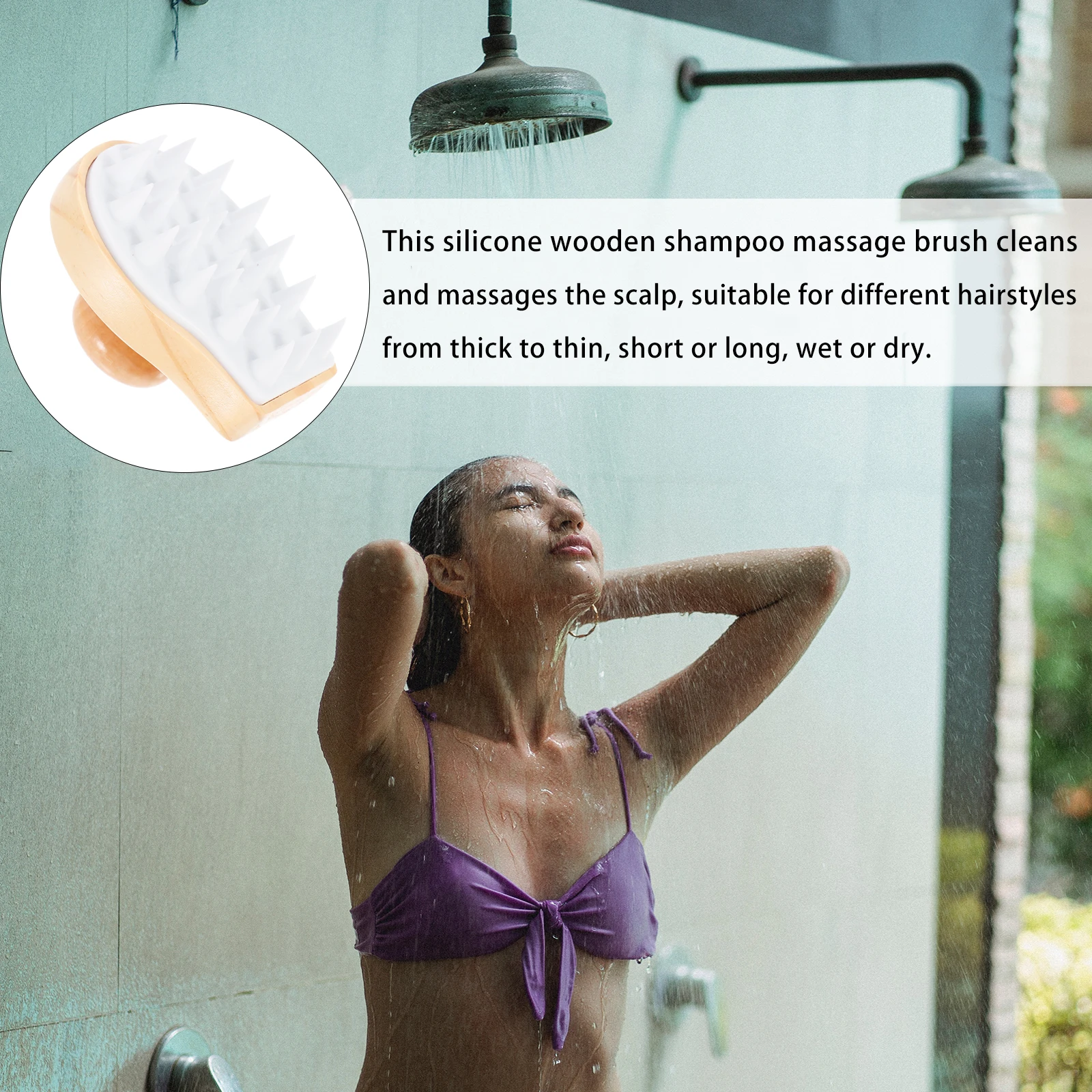 

Wooden Handle Scalp Massage Brush Shampoo Brush Silicone Hair Cleansing Comb Head Washing Relaxation Massager for Daily Use