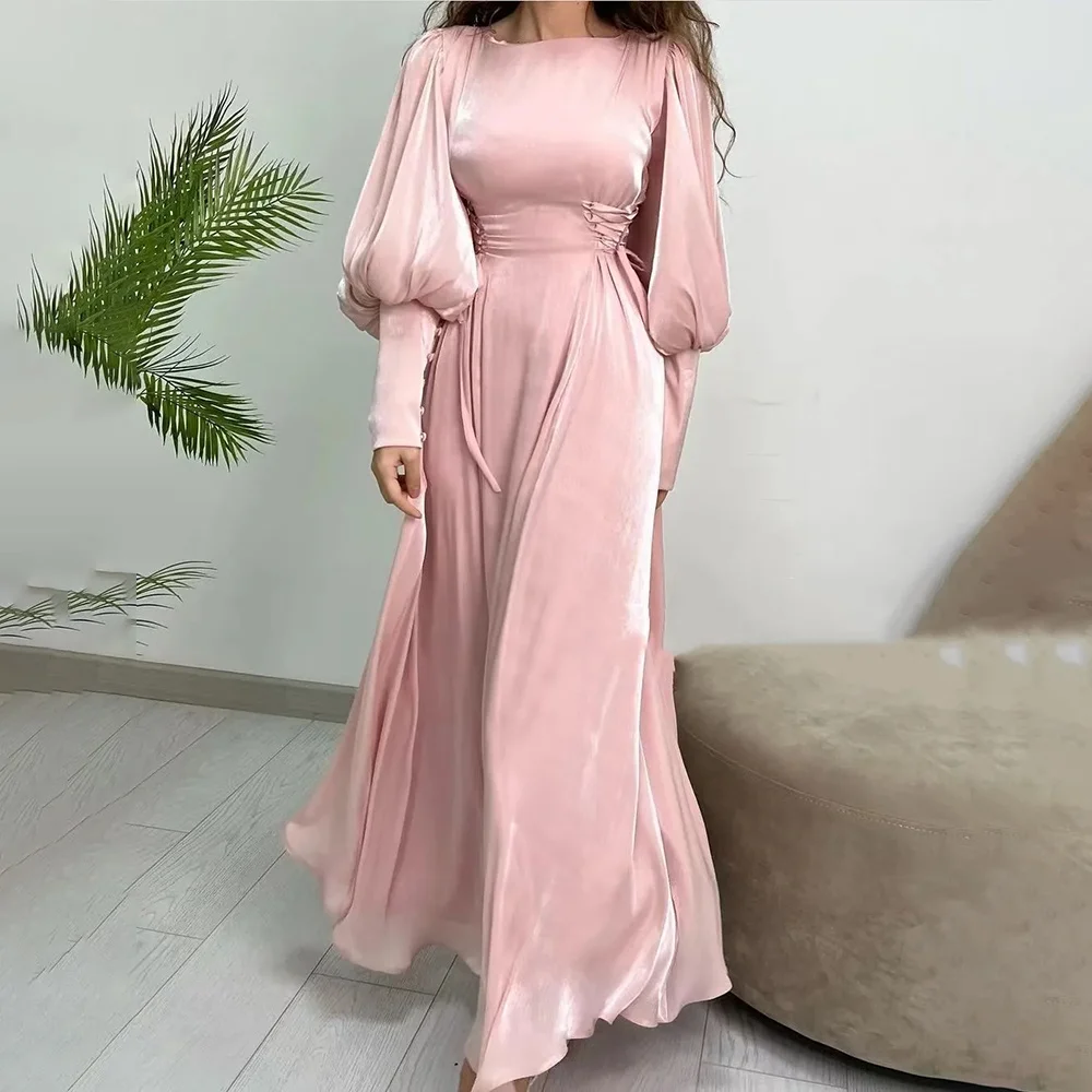 Cenove  A-Line O Neckline Prom Dress Ankle -Length With Long  Sleeves Evening Summer Party Dress For Women2023