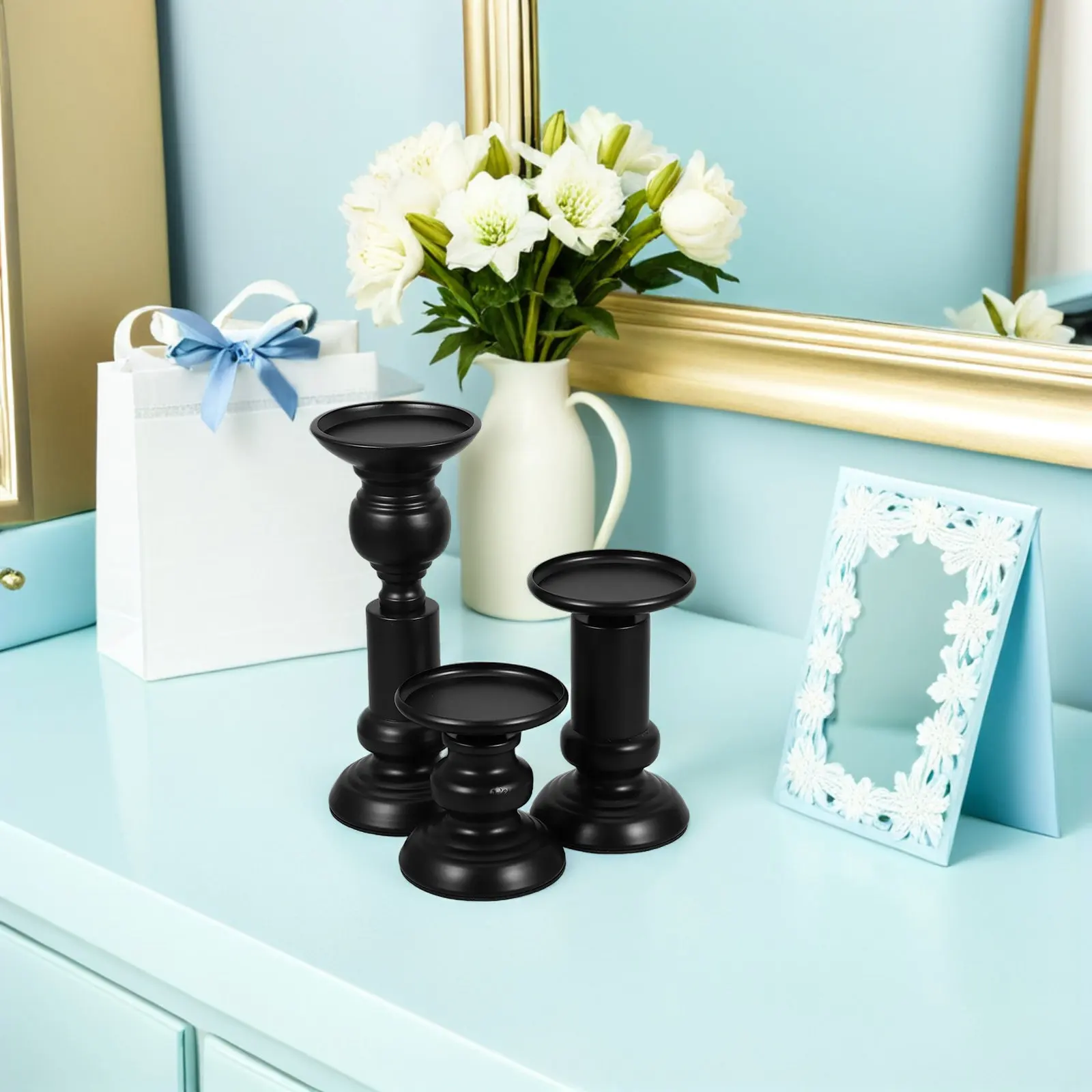 3Pcs Metal Holder For Table Centerpiece Christmas Table Decor Black Set Taper Pillar Tea Light Candles Vintage