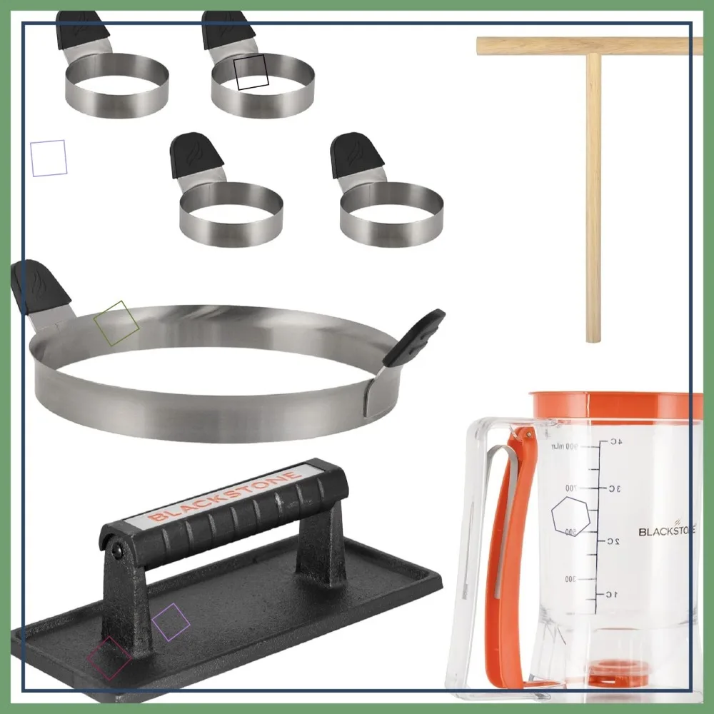 

8-Piece Breakfast Kit with Batter Dispenser, Griddle Press, Omelet Ring, and Crepe Spreader for Easy Cooking