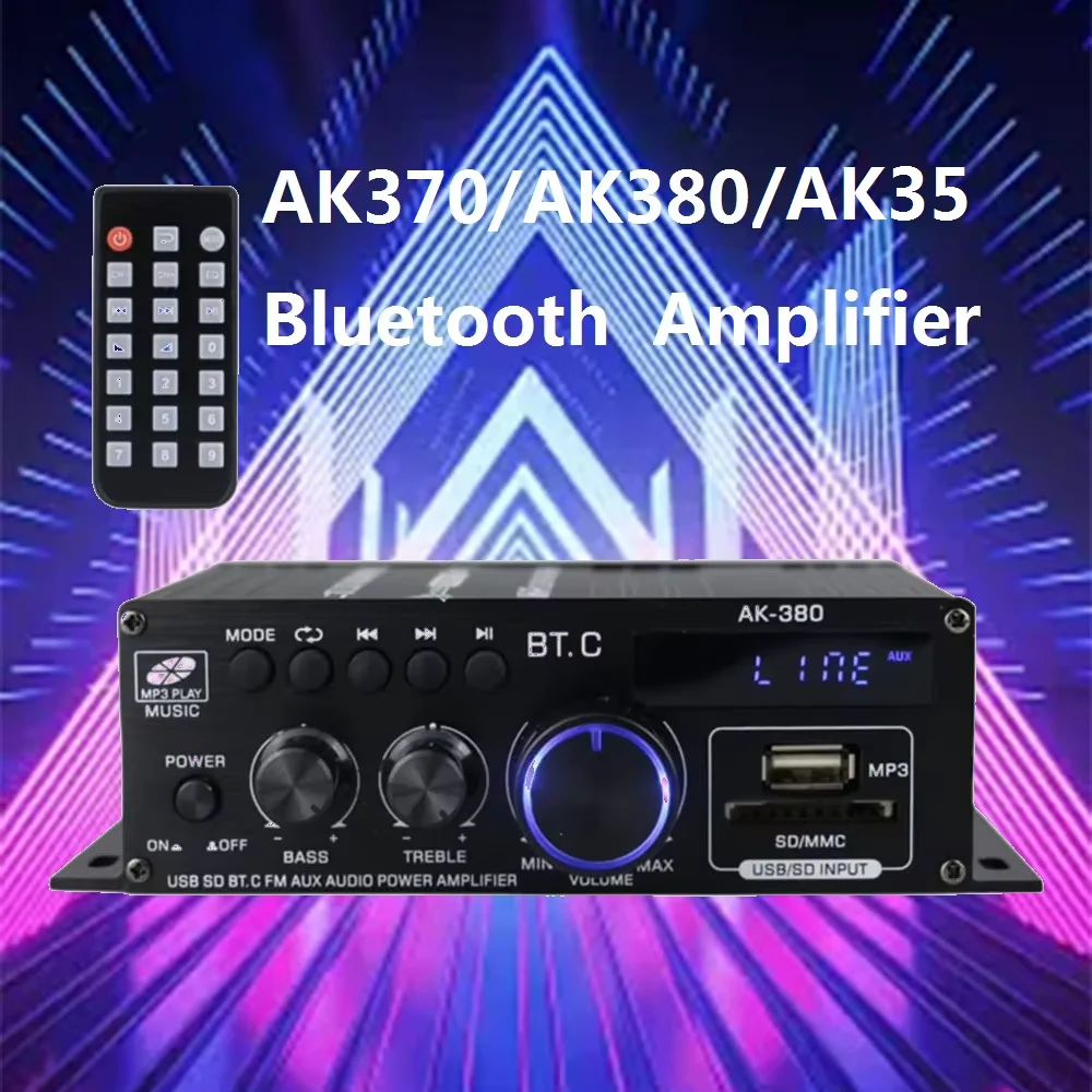AMPLIFICADOR Bluetooth AK370/AK380/AK35, amplificador de sonido HIFI, ajuste de graves y agudos de 2,0 canales para unidad Flash USB RCA SD, Audio USB