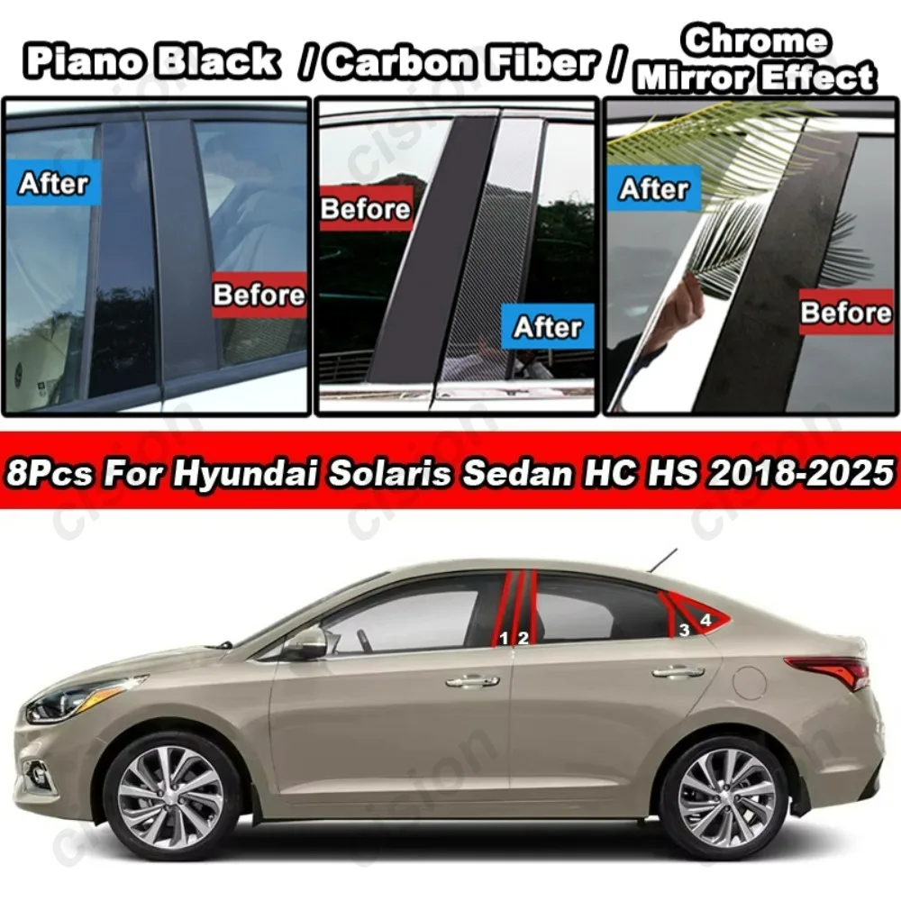 

Black Car Door Window Center B Pillar Post Column Cover Trim Carbon Fiber Chrome Mirror Effect Sticker For Hyundai Solaris HC HS