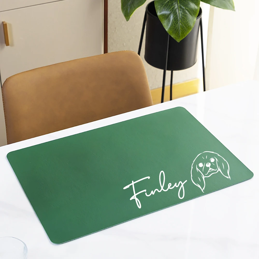 Non-Slip Pet Feeding Mat, Custom, Waterproof, Personalized, Dog, Cat Food Placemat with Name, Easy Washing, PU