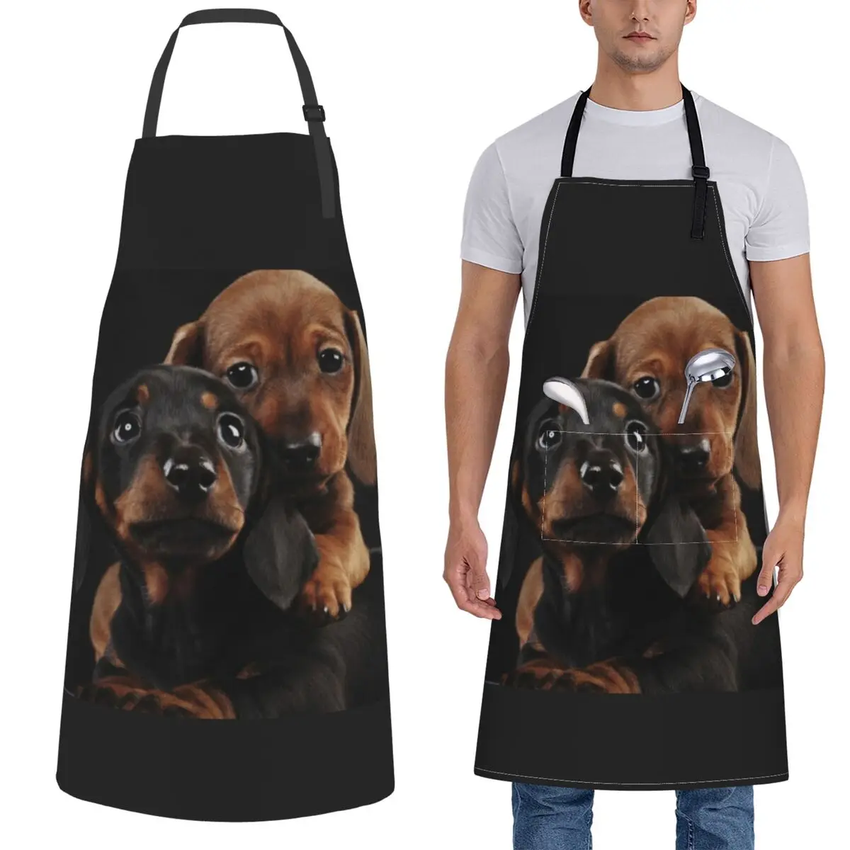 

Dachshund Dog Portrait Photo Pupies Apron Chef Cooking Cuisine Tablier Sleeveless Bib Kitchen Pinafore for Women Men Painting