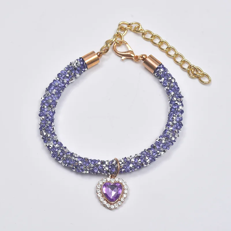 Bling Crystal Chain Heart Gem Pendan Pet Collar Handmake Adjustable Necklace Puppy Dog Cat Pet Accessories