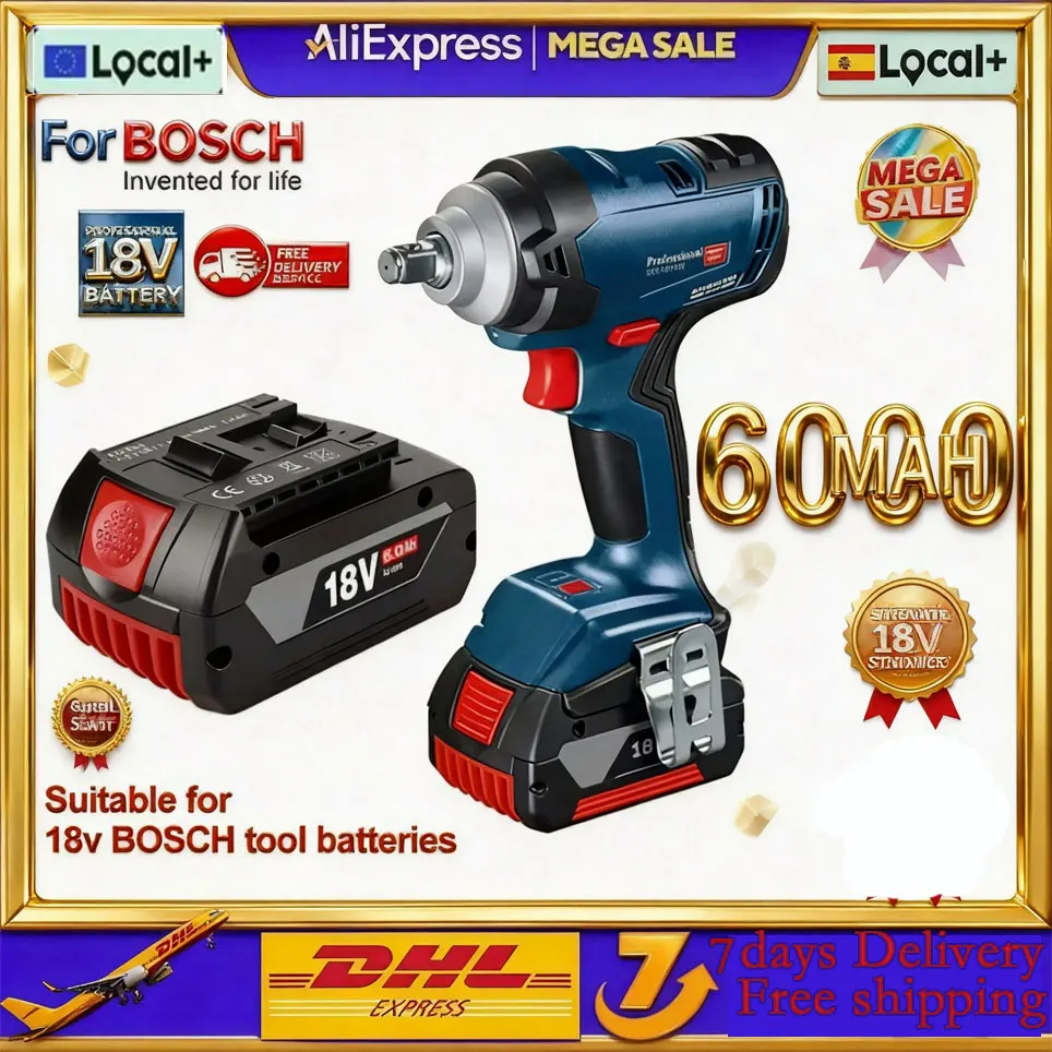 Original für BOSCH 18V 6.0Ah Li-Ionen-Akku Ersatz 18V GBA Professional GBA GSR GSB BAT609G BAT622 mit BOSCH-Ladegerät