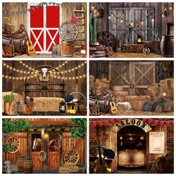 Western Cowboy Backdrop for Birthday Party Wild West Rustic Farm Barn Wooden House Kids Baby Portrait Photography Background