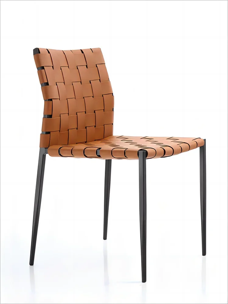 ZL Saddle Leather Dining Chair Recycled Hand-Woven Armchair Saddle Chair