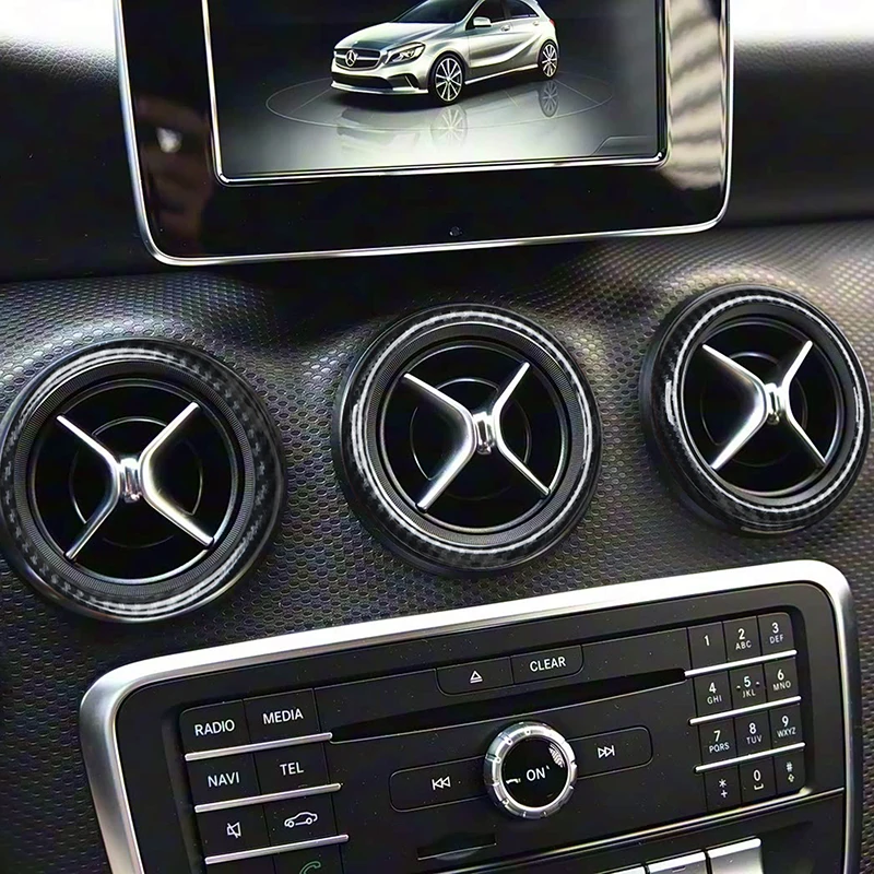 

For Mercedes-Benz A-Class A180 A200 W176 2013-2018 Carbon Style Side Middle Console A/C Air Outlet Vent Panel Circle Cover Trim