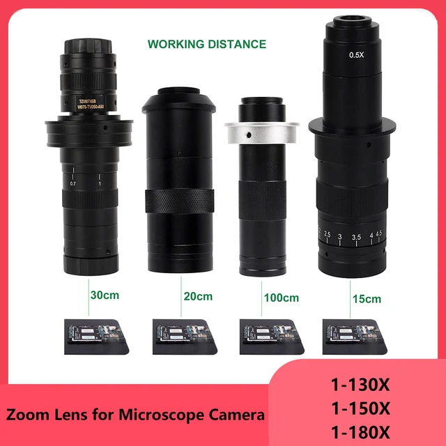 Regulowane powiększenie 130X 150X 180X 42/50mm obiektyw mikroskopu Zoom C mocowanie obiektywu do HDMI VGA USB cyfrowa kamera mikroskopowa