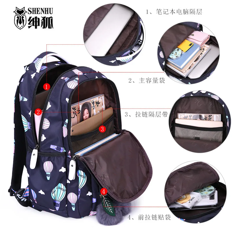 학생 학교 가방 여성 중학생 고등학생 인쇄 여성 캐주얼 배낭 경량 노트북 가방