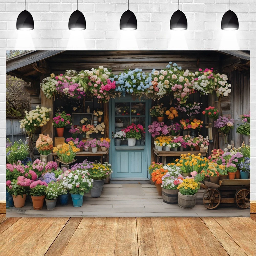 Spring Easter Flower Shop Backdrop Flowers Outdoor Birthday Party Decor Photography Background Photostudio Photobooth Photoshoot
