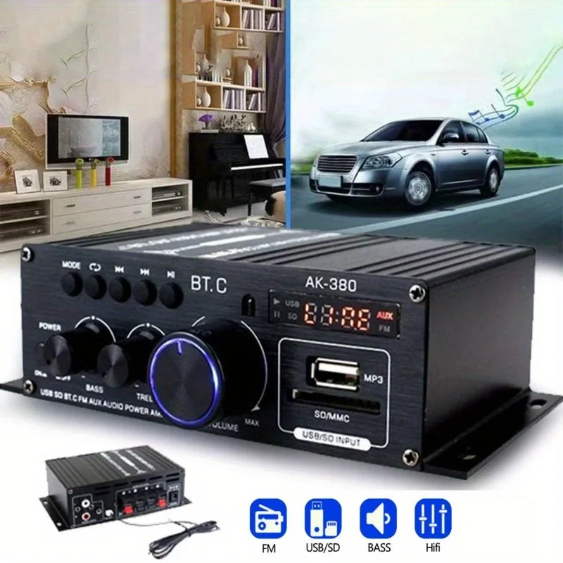 1 Set 2.0CH 400W Hi-Fi Auto Stereo 12V MP3 Car Audio Amplifier Radio Booster Home Car FM Supports Wireless Connection