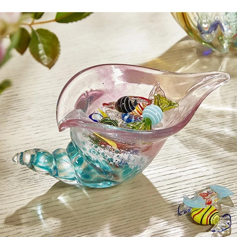 Colorful Conch Candy Jar Fruit Tray Transparent Glass Storage Basket Room Aesthetic Decor Desktop