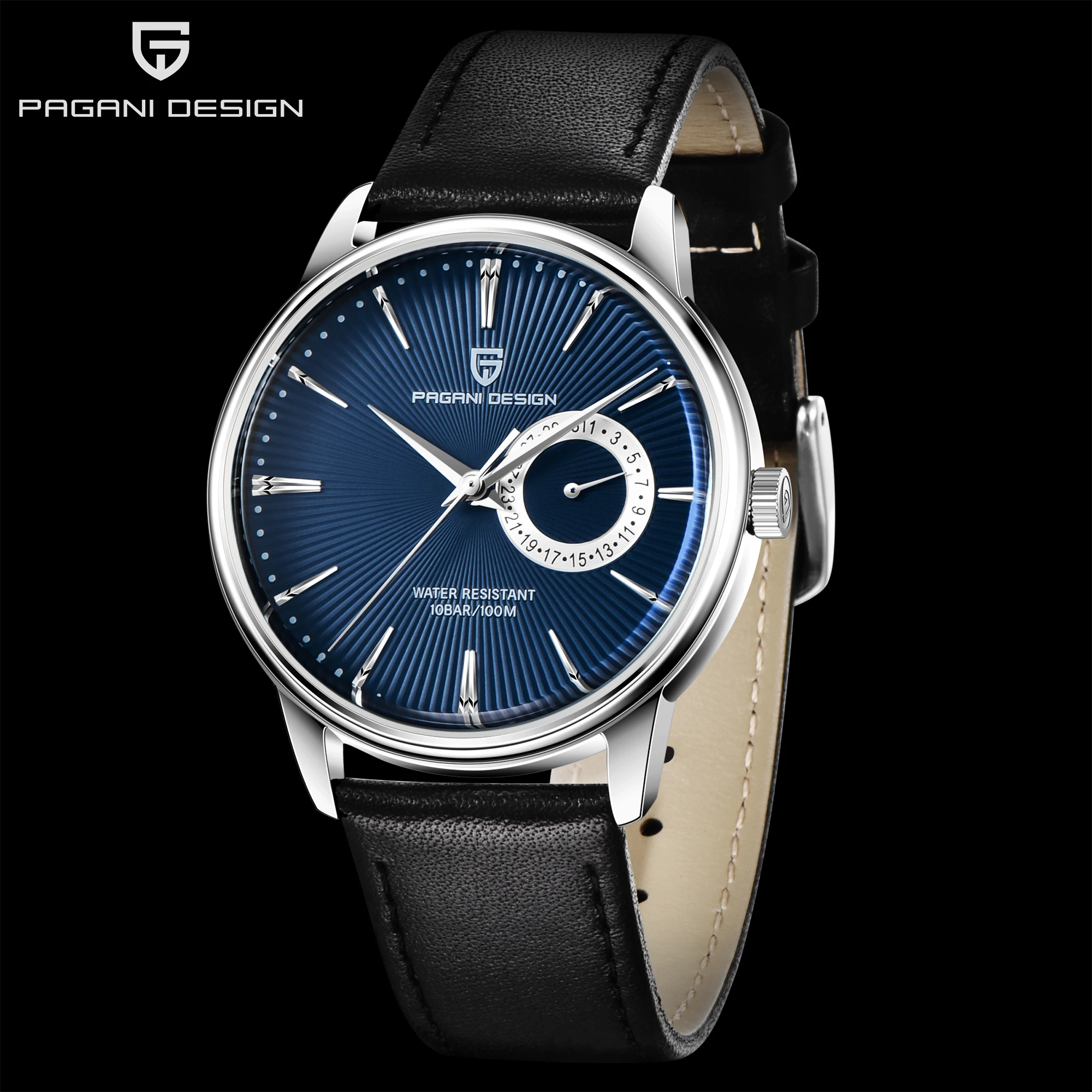 PAGANI DESIGN Men's Quartz Watch TMI VH65 Movement Genuine Leather Strap 100M Waterproof Luminous Luxury Business Wristwatch